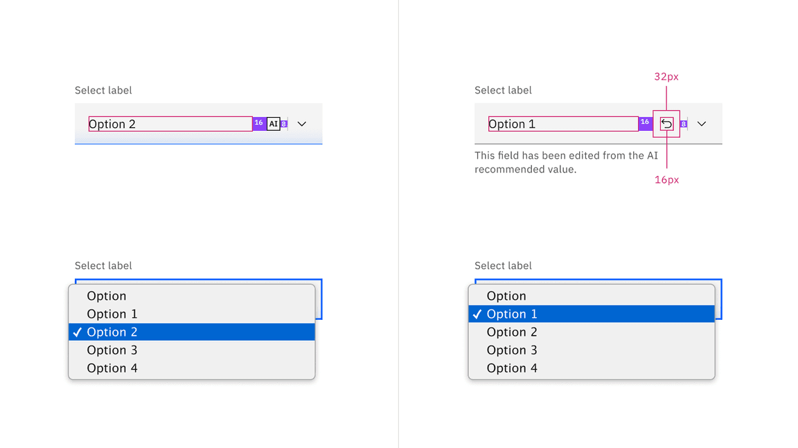 Structure and spacing measurements for default select with AI